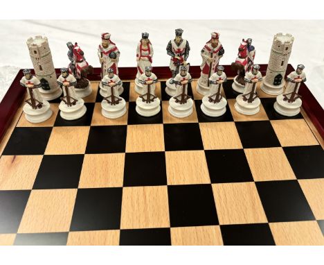 Italian made chess set and board with hand painted knights