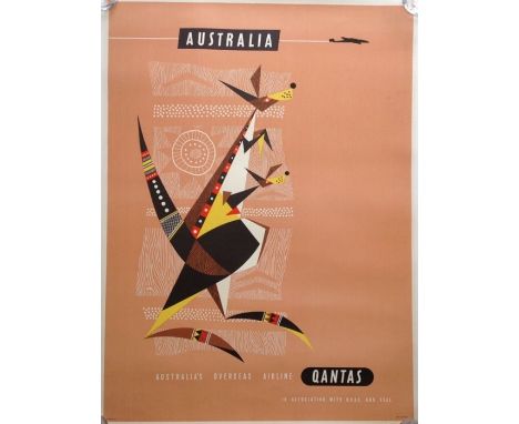 Harry Rogers (Australian, 1929-2012). Qantas, Australian travel poster, c.1960, colour lithograph, 29" by 39", linen-backed. 
