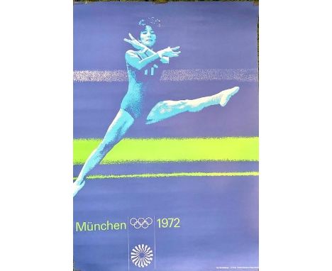 Otl Aicher (German, 1922-1991). Munich Olympics poster, Munchen 1972, 84cm by 60cm. Vibrant colours, some light creasing and 