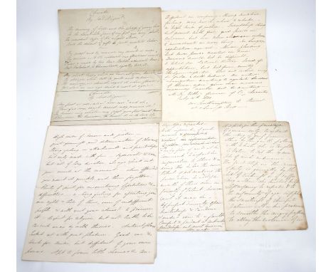 Five loose manuscript leaves, 1830s, presumably copied from contemporary magazines and similar publications, including a copy