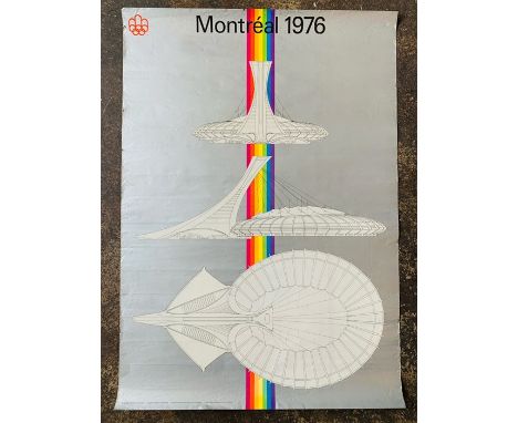 Montreal 1976 Olympics poster, Litho Canada, 59cm by 84cm. Vibrant colours/silver finish, light overall creasing, nicks to ed