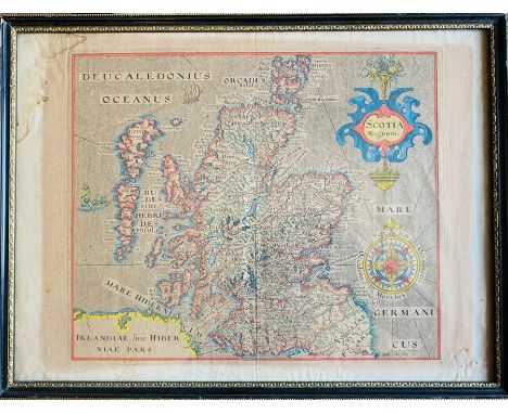 Hole, William. Map of Scotland, [1610 or later], hand-coloured copper engraving on laid paper, 29.5cm by 40cm, toned, framed 