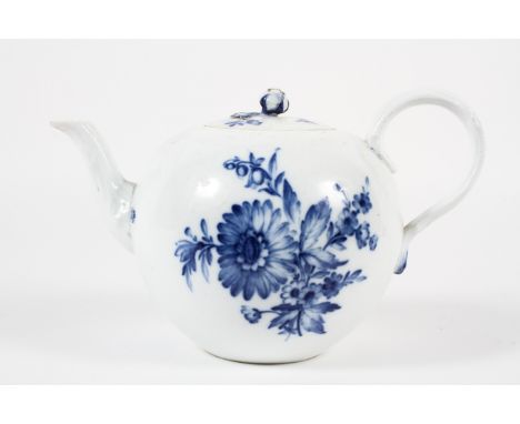 A Meissen teapot and a cover, mid-19th century, blue crossed swords marks painted 63., painted with bouquets of flowers and i