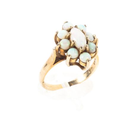 A 9ct gold and opal cluster ring, Size N, 3.4g