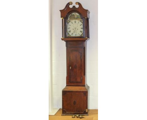 An early 19th century oak and mahogany veneered longcase clock, the white enamelled dial named for 'Bruggers &amp; Co./Lynn',