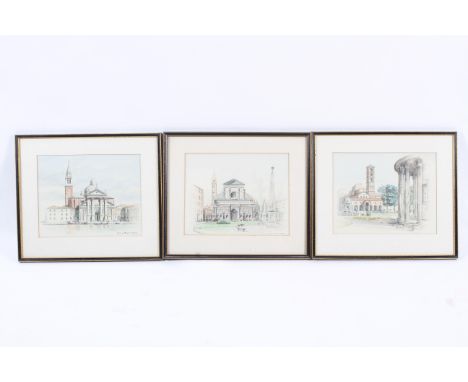A set of three pencil and watercolour Italian titled architectural studies, 20th century, two titled lower right, framed, 31.