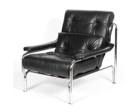 Pleff, Alpha Range, leather and chrome armchair with a chromed tubular construction with button backed leather cushions, 90 c