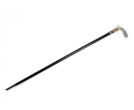 A snakeskin and white metal mounted walking cane sword stick , on ebonised cane, 87 cm long