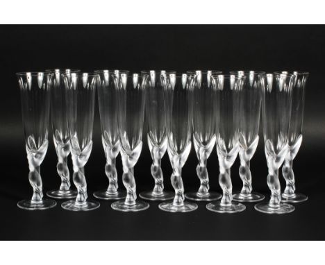 Set 12 FRANKLIN MINT Les Fleurs De Champagne Crystal Flutes Glasses New COA