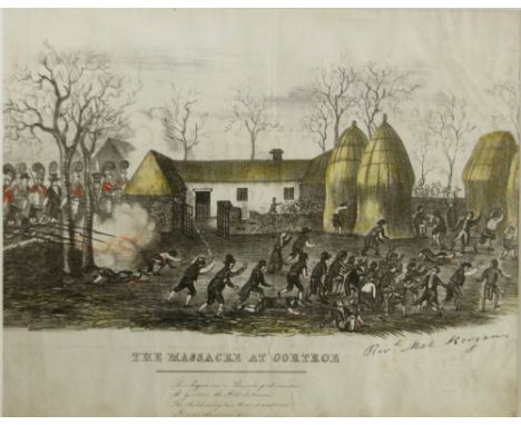 Rare Irish Tithe War Print
Co. Cork: The Massacre at Gortroe, after a drawing by Fr. Mat Horgan. A hand-coloured lithographic