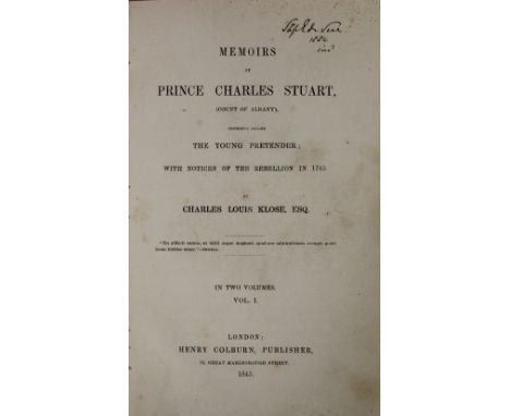From The Library at Curragh Chase
Binding:  Klose (Charles Louis) Memoirs of Prince Charles Stuart (Count of Albany) commonly