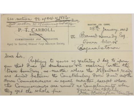 Co. Carlow:  Bagenalstown  (Kennedy (Bernard) Town Clerk) - Urban District Council - a large and interesting file of typescri