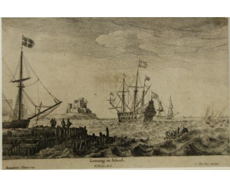 After Bon. Peeters, engraved by W. Hollar
17th Century Dutch Engraving:  "Louuing in Irland," approx. 5 ¾" x 8 ¾", engraved s
