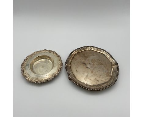 An early 19th century hallmarked silver footed tray by Robert Garrard along with a 20th century silver hallmarked bonbon dish