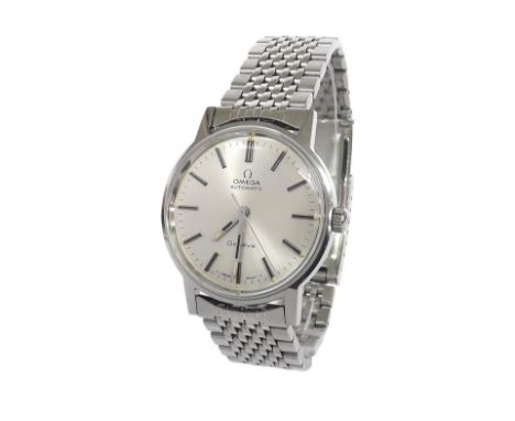 Omega Geneve automatic stainless steel gentleman's bracelet watch, ref. 165.070, circa 1971, the silvered dial with baton mar