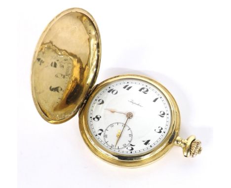 Jupiter 18k lever engine turned hunter pocket watch, 76.1gm, 49mm (in need of repair) (358K13) - Condition Report: - Movement