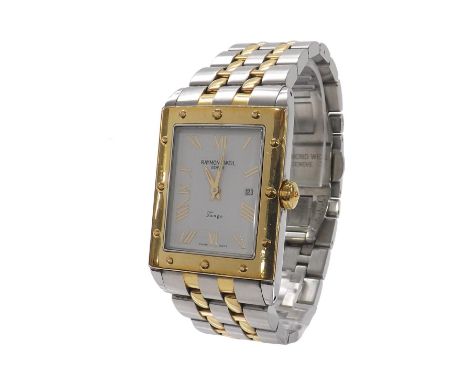 Raymond Weil Tango bicolour gentleman's bracelet watch, ref. 5381, white rectangular dial with Roman numerals, quartz, 28mm (