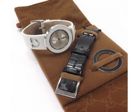 Gucci lady's wristwatch, ref. 129.4, quartz, 36mm (6UFHK5) - *Pouch, spare strap and bezel - Condition Report: - Movement - r