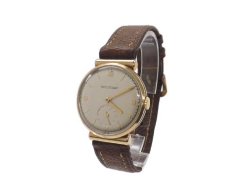 Jaeger LeCoultre 9ct gentleman's wristwatch, Birmingham 1950, the silvered dial with Arabic quarter numerals, baton markers a