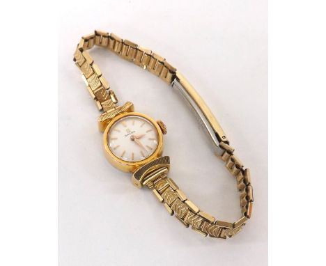 Omega gold plated lady's bracelet watch, the silvered dial with baton markers, mechanical movement, later bracelet, 17mm (3XV