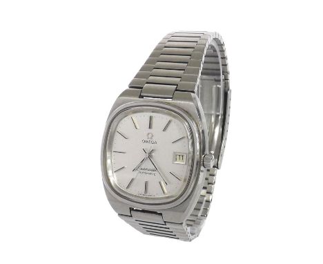Omega Seamaster automatic stainless steel gentleman's bracelet watch, the cushioned square silvered dial with sweep centre se