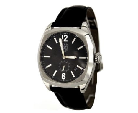 Tag Heuer Monza automatic stainless steel gentleman's wristwatch, ref. WR2110, no. SZ6327, circular black dial with Arabic tw