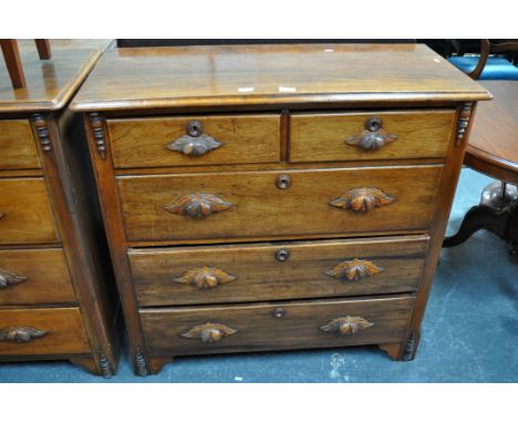 Pair of Victorian walnut chest of drawers, rectangular top, rounded corners, moulded edge, two short and three long graduatin