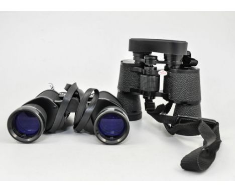 Pair of Dioptron 8 x 42 field glasses, a pair of Tasco 8 x 16 x 40 zoom binoculars, vintage box camera, composition model of 