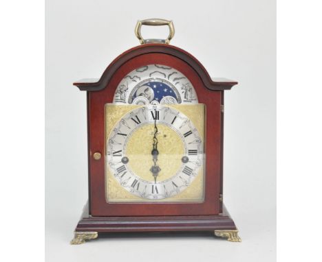 Modern mahogany bracket clock, signed Hermle, Germany, movement striking on gongs