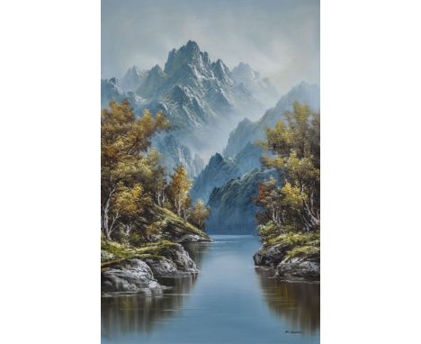 R. Boren, Mountainous landscape, oil on canvas.