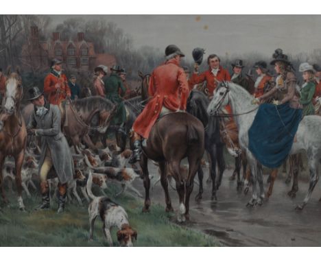 After Hugh Thomson, "The Meet", Pear's print, 36 x 49cms and other pictures with a sporting theme.