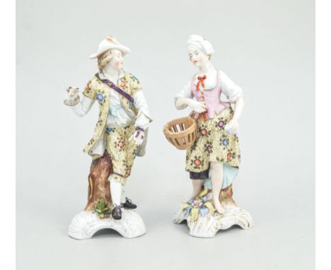 Pair of Sitzendorf figures, (minor damage), height 23cms.