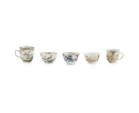 COLLECTION OF EXPORT TEA CUPS  YONGZHENG PERIOD   the first painted with a bird and two butterflies amongst composite floral 