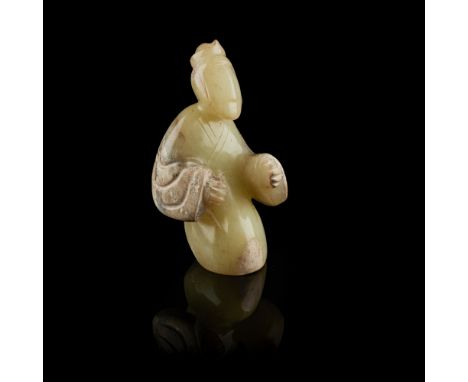YELLOW JADE FIGURE OF A KNEELING COURT LADYthe elegant figure well carved, wearing a long gown with wide sleeves flanking her