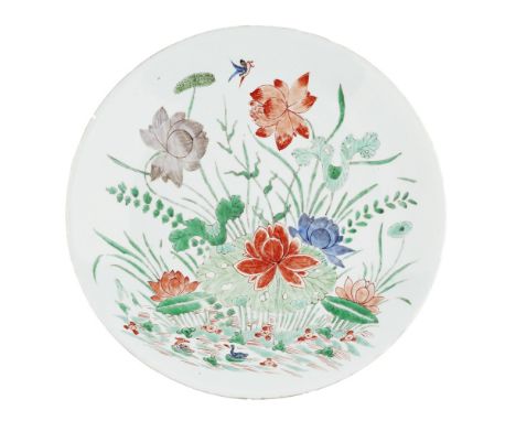 FAMILLE VERTE 'LOTUS' CHARGERKANGXI PERIOD the interior painted with a pair of ducks swimming in a shallow pond issuing large