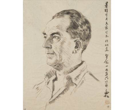 JIANG ZHAOHE (1904-1986)PORTRAIT OF IVAN TITKOV, 1956 ink on paper, signed 'Zhao He' with one seal of the artist 'Zhao He', d