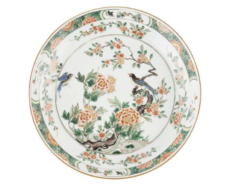 FAMILLE VERTE 'BIRDS AND FLOWERS' DISHKANGXI PERIOD decorated to the interior with two birds amongst flowering peony and peac