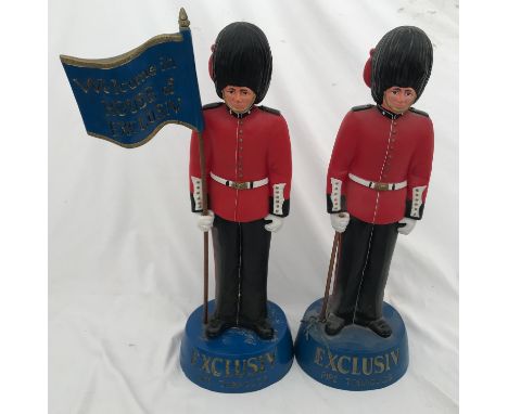 Pair of tobacco advertising figures. Queens Guards Exclusiv. Pipe tobaccos, approx 52cms h. Made in Germany. Broken fag inclu