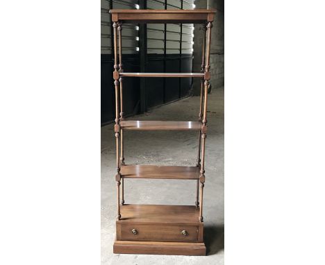 A mahogany four height whatnot shelf unit. with single drawer to the base, turned side supports. 179cms h x 71.5cms w x 33cms