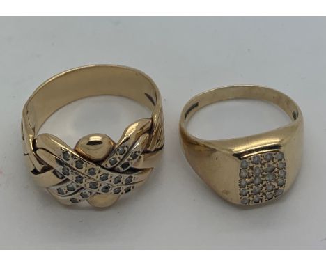 Two 9ct gold gem set rings, size Y set with diamonds and size R set with clear stones. 13.6gms total.Condition ReportOne ring