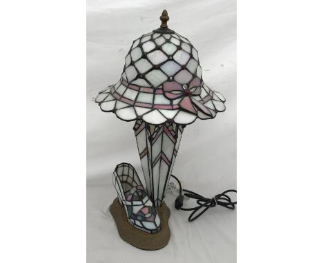 A Tiffany style table lamp, hat shoe and brolly. Approx. 58cms h.Condition ReportVery good condition.