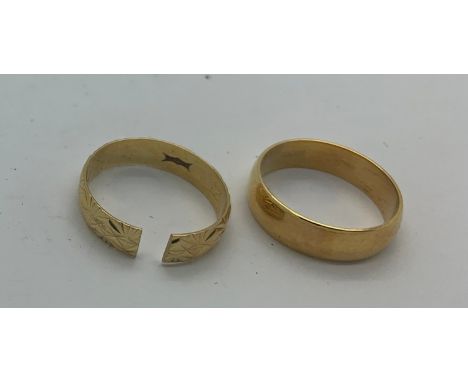 Two 18ct gold wedding bands. 7.3gms total. Size M/N.Condition ReportOne band a/f.