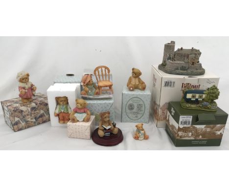 A collection of Lilliput Lane and Cherished Teddies to include Lilliput Lane The Sidings and Stokesay, boxed , Cherished Tedd