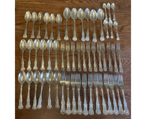 Suite of cutlery comprising 54 items to include 12 tableforks, 6 tablespoons, 12 dessert forks, 3 set of 6 dessert spoons and
