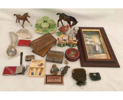 Mixed lot to include ceramics, Royal Winton egg cups and dish, Beswick foal 11cms h, Heredities, ceramic foal l11.5cms h, Bes