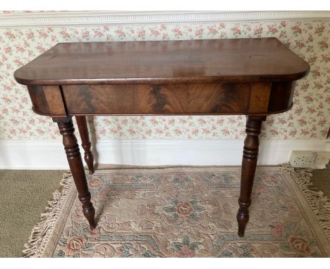 A Victorian mahogany hall table with turned legs. 97cms w x 47cms d x 75cms h.Condition ReportWater ring marks to top, otherw