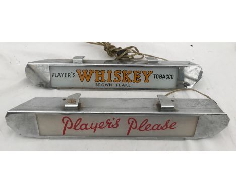 Two tobacconist shop shelf mounted illuminated advertising signs, 'Players Please' and 'Whisky Brown Flake' 33cms w.Condition