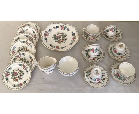 An Aynsley Pembroke part tea service, 21 pieces in total comprising : cake plate 27cms d, cream jug 10cms h, sugar bowl 7cms 