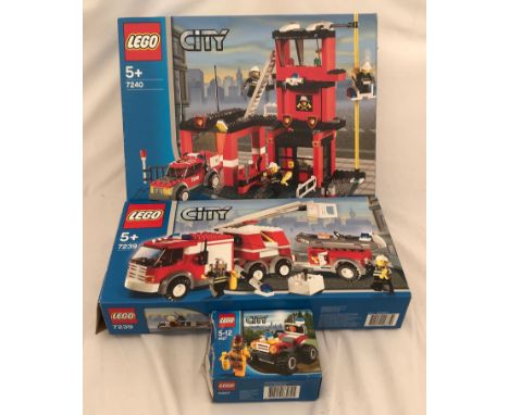 A Lego City Fire Station 7240, Fire Engine 7239 and Forest Fireman 4427.Condition ReportPlayed with , repacked and loose in b