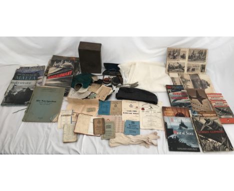 WWII RAF cap with badge, parachute silk large underskirt, personal items relating to service in RAR, programmes, diaries, boo